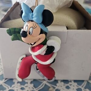 Minnie Mouse Christmas Ornament with Blue Bow and Red Outfit